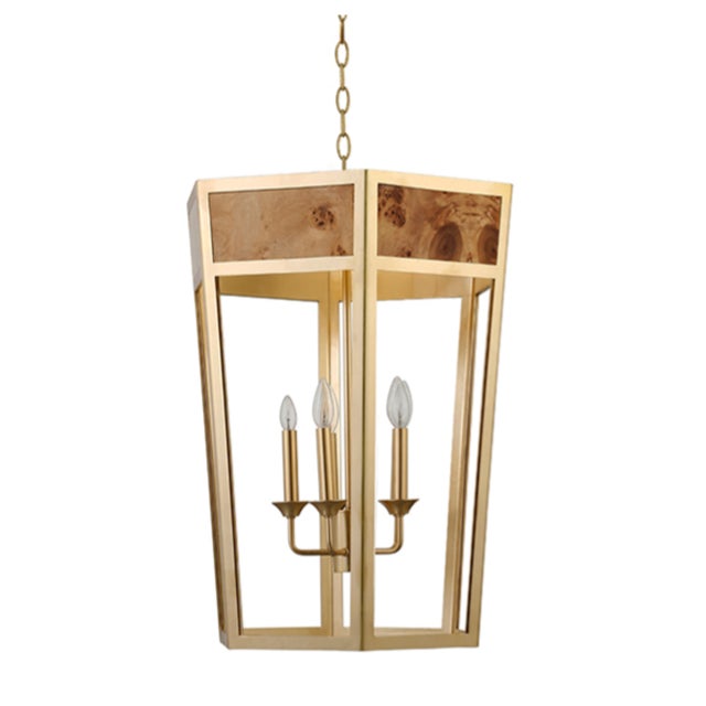 Transitional Matthew Izzo Home Reynolds Burlwood and Brass 5 Light Hexagon Chandelier For Sale - Image 3 of 5