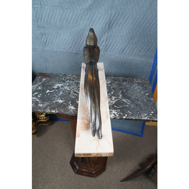Metal 1920s Antique French Art Deco Bronze Pheasant Sculpture Marble Plinth Statue For Sale - Image 7 of 12