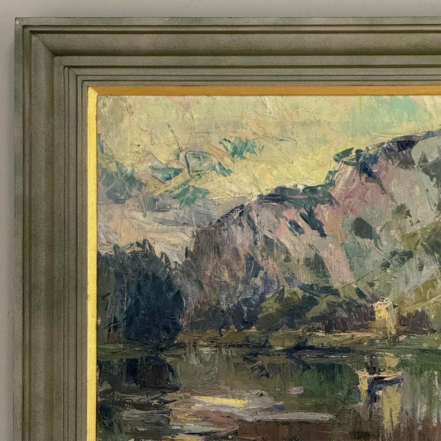 Antique Belgian Impressionist Oil Painting on Canvas by Albert Chavepeyer (1899-1986) 'River Landscape' For Sale In Dallas - Image 6 of 16