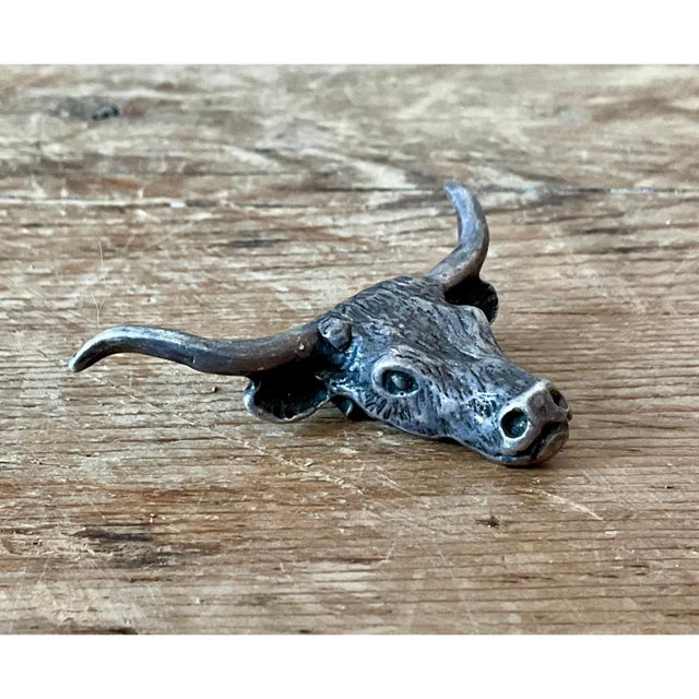Vintage Antiqued Silver Steer Head Pendant For Sale In West Palm - Image 6 of 12