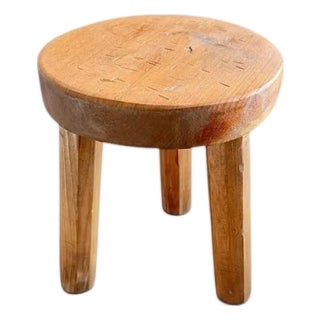 Early 20th Century Primitive Pine Wood Milking Stool-Rustic Farmhouse-Plant Stand-Country-Cottage For Sale