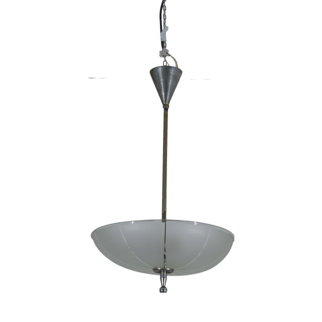 Vintage Glass Disc Pendant Light, 1940s For Sale