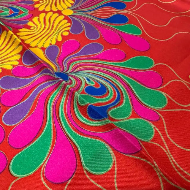 Modern 1980s Psychedelic Floral Design Silk Scarf by Jean Patou For Sale - Image 3 of 11