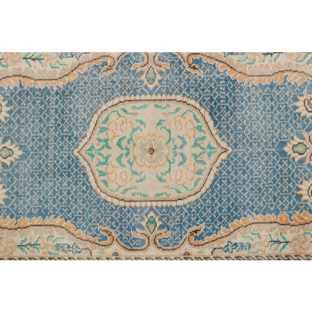 Mid-Century Modern Vintage Zeki Müren Rug in Blue With Colorful Floral Medallion, From Rug & Kilim For Sale - Image 3 of 8