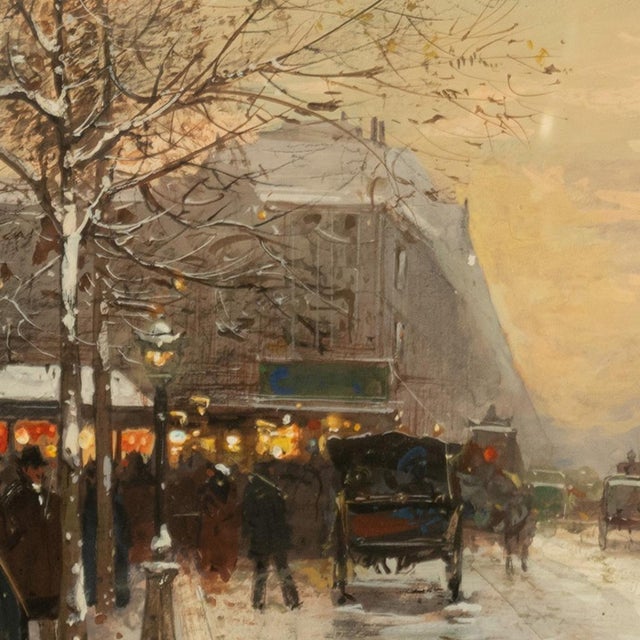 French Impressionist Painting Winter Landscape Scene "Foire De Montmartre" Paris by Eugene Galien-Laloue, 1900 For Sale In Portland, OR - Image 6 of 12