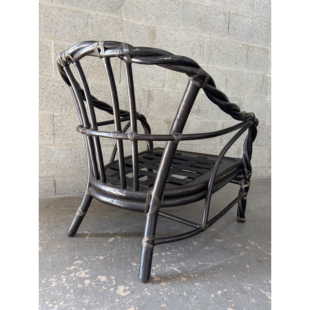 A Pair of Coastal Stylle Rattan Lounge Chairs by McGuire. Circa 1980s. For Sale - Image 11 of 18