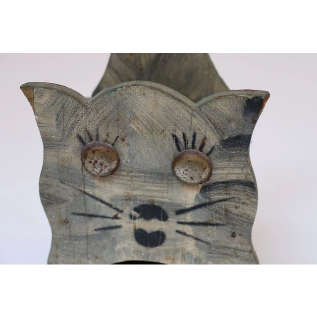 Mint Vintage Folk Art Carved "Cat" Mint Green Matchbook Holder For Sale - Image 8 of 12