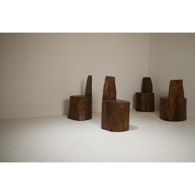 Vintage French Vernacular Monoxyl Chairs in Birch, 1960s, Set of 4 For Sale - Image 4 of 18