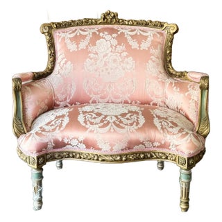 Pink Wing Chair Italian Style Vintage With Gold Details For Sale