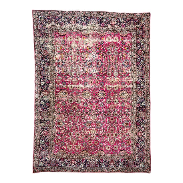 Antique Botanical BEAUTY with Magenta Rug 8.11 x 12.1 For Sale