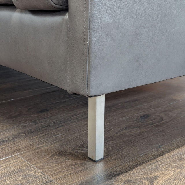 BenchMade Modern Skinny Fat Gray Leather Sectional Sofa – L-Shaped Seating For Sale In San Francisco - Image 6 of 9