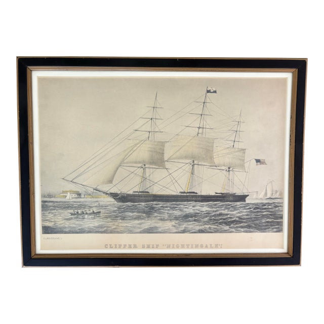 Currier & Ives “Clippership Nightingale” Hand Colored 1854 Lithograph From the Personal Collection of Curtis L. Carter For Sale
