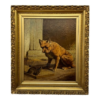 H. Simon 1879 Two Friends Terrier & Rat Oil Painting For Sale