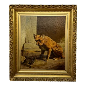 H. Simon 1879 Two Friends Terrier & Rat Oil Painting