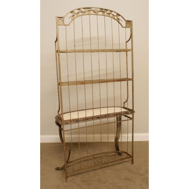 Regency Style Wrought Iron Bakers Rack, Tessellated Marble Chairish
