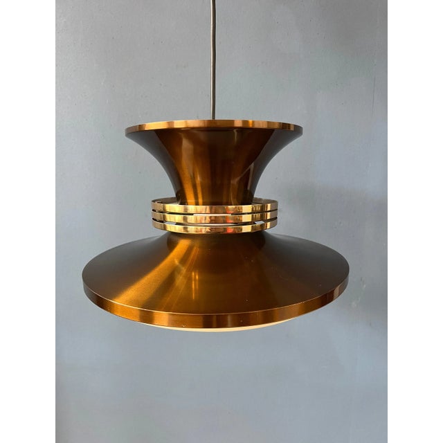 Metal Vintage Danish Copper-Coloured Pendant Lamp, 1970s For Sale - Image 7 of 11