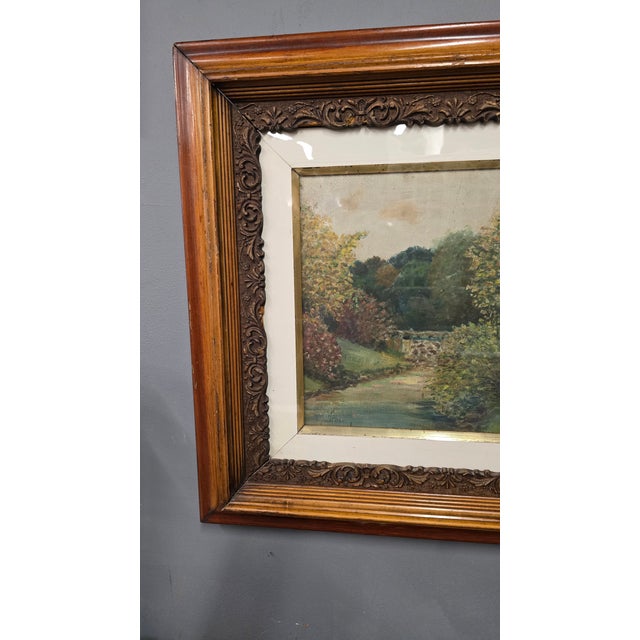 Vintage Impressionist Style Landscape Oil Painting in Carved Wood Frame - Signed unclear For Sale - Image 12 of 12