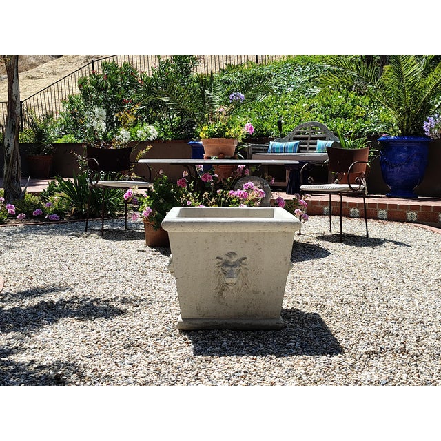 Vintage Cast Concrete Lions Head Planter For Sale - Image 4 of 12