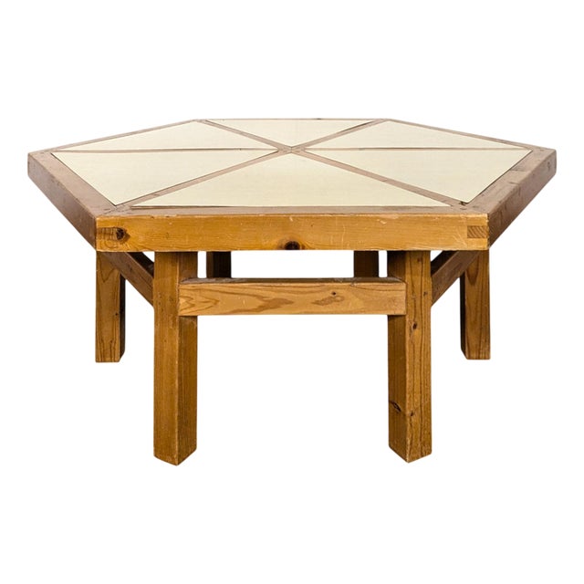 Octagonal Handcrafted Coffee Table in Pine For Sale