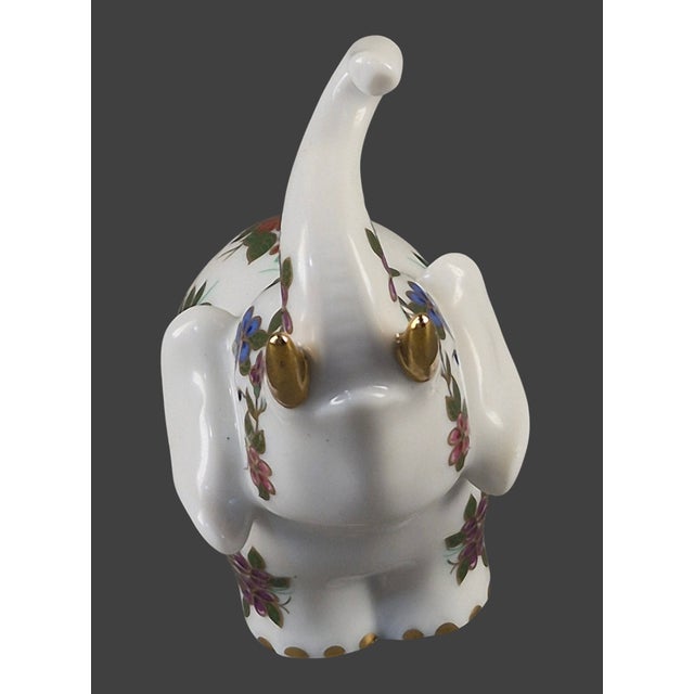 Traditional Vintage Lucky Elephant Figurine Hand Painted Floral Gilded Porcelain For Sale - Image 3 of 8