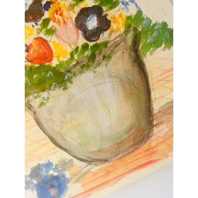 French Vintage Parisian Watercolor Vase of Flowers Sketch - Student Drawn For Sale - Image 3 of 4