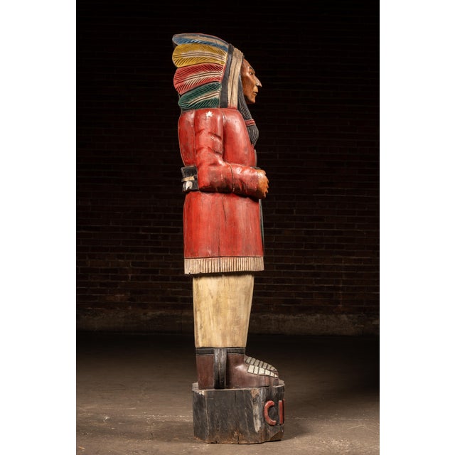 Vintage Hand-Carved Cigar Store Indian Figure For Sale - Image 13 of 16