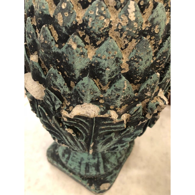 Green Vintage Pineapple Shaped Finial Sculptures -A Pair For Sale - Image 8 of 13