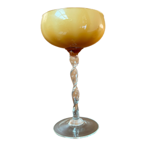 Vintage Mid Century Empoli Butterscotch Hand Blown Footed Glass Compote