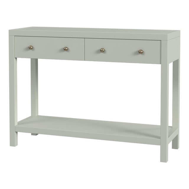Nora 40 in. W Rectangular Wood 2 Drawer Console Table with Lower Open Shelf, Sage Green For Sale