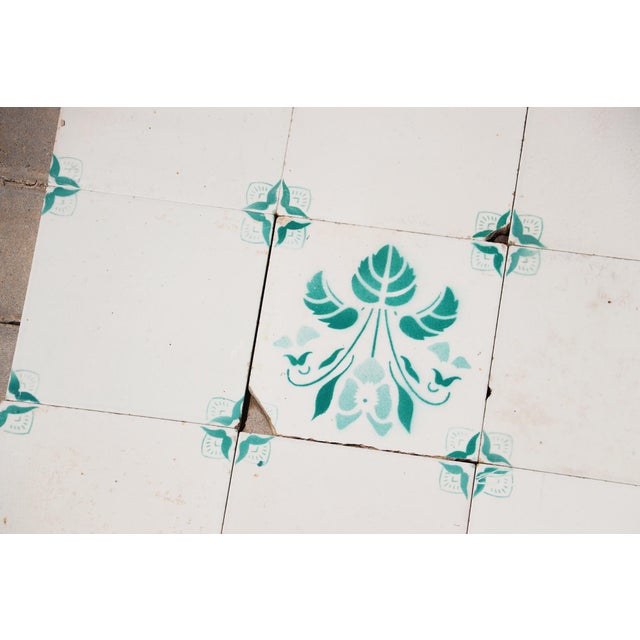 Ceramic 1900s Antique Portuguese White & Green Floral Art Nouveau Tiles, Large Set of 29 For Sale - Image 7 of 18