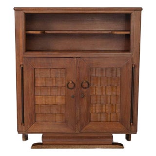 1940s French Woven Wood Bar Cabinet For Sale