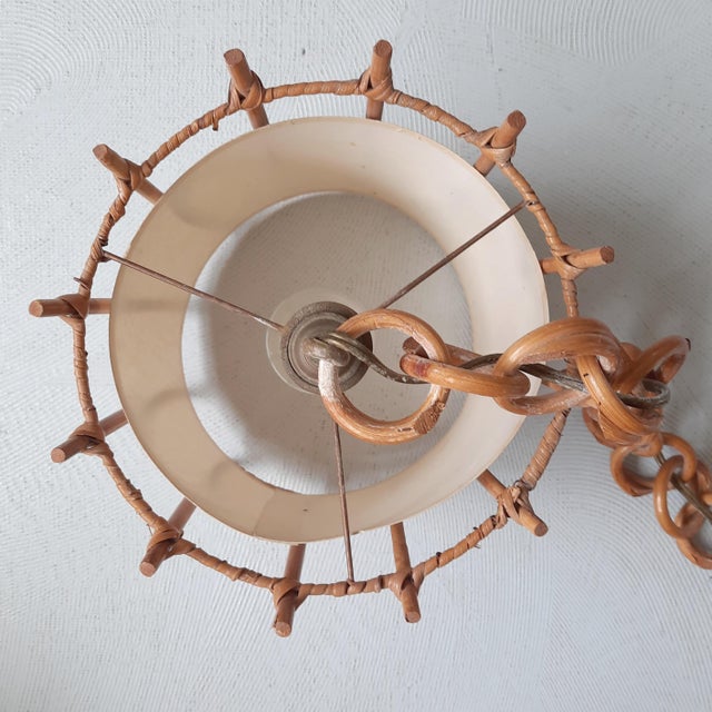 French Rattan Pendant Lamp, 1960s For Sale - Image 4 of 5