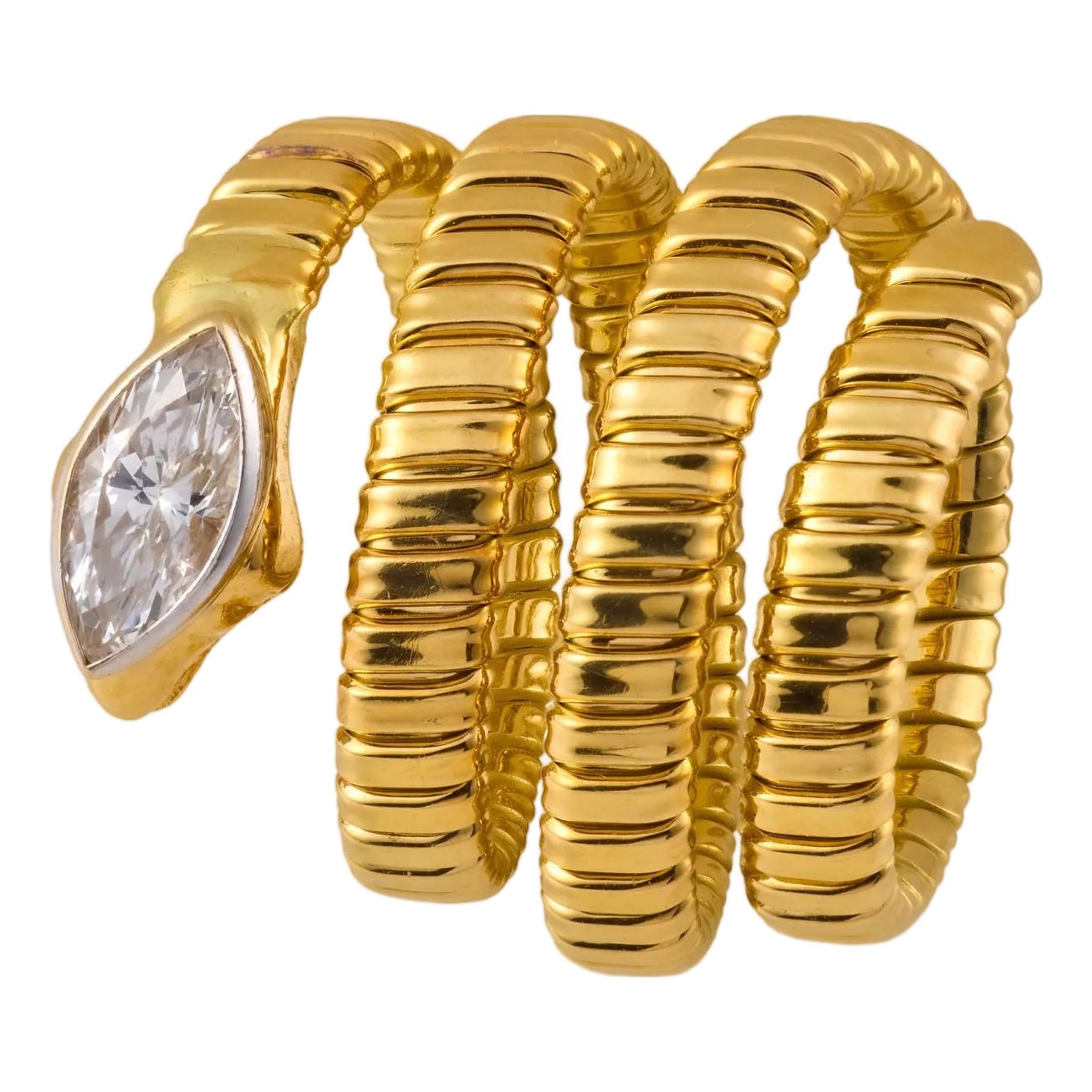 Vintage Diamond 18k Yellow and White Gold Snake Wrap Ring, Size 7.5 ...