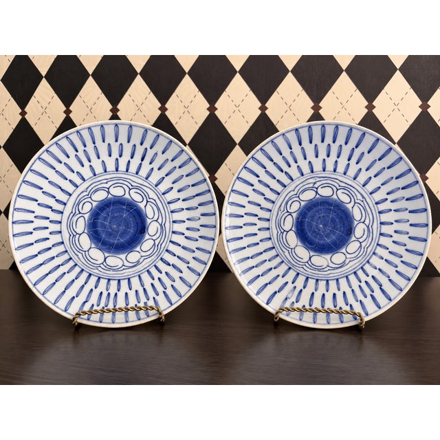 Antique Chinese Qing Dynasty Blue & White Porcelain Plates, Pair of 9" For Sale - Image 4 of 9