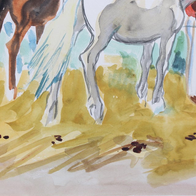 Yves Brayer, Guardians with Horses in the Camargue, 1950s, Gouache on Paper For Sale - Image 17 of 18
