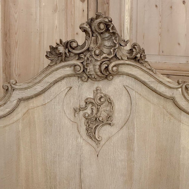 Antique Louis XV Style Stripped Oak Hand-Carved Bed For Sale - Image 10 of 17
