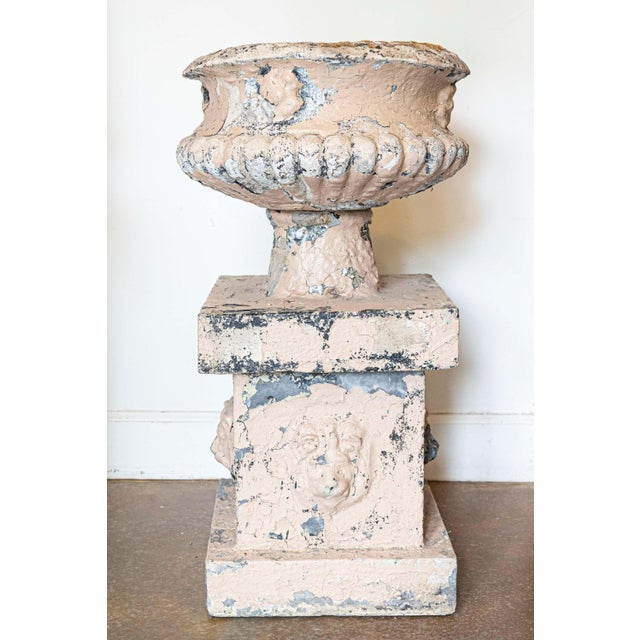 Pair of English Edwardian Period 1900s Reconstituted Stone Urns with Lion Heads For Sale - Image 14 of 14