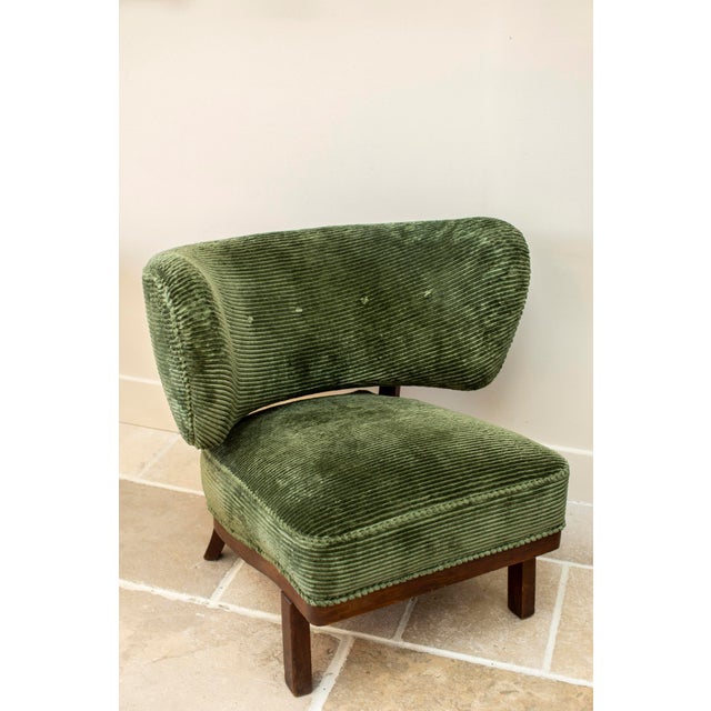 1940s Otto Schultz Green Corduroy Lounge Chair For Sale - Image 4 of 10
