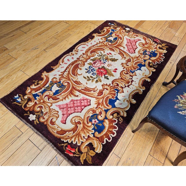 Vintage French Savonnerie Rug, Hand-Knotted Wool, Floral Pattern, Chocolate Brown & Ivory, 4’ X 7' For Sale - Image 11 of 13