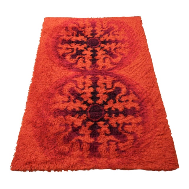Mid-Century Modern Axminster Orange Flokati Rug in Wool, United Kingdom, 1970s For Sale