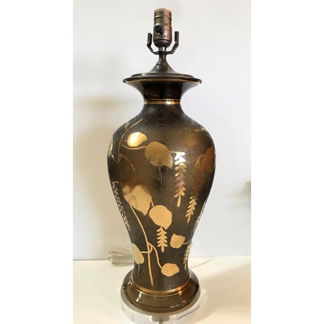 1920s Vintage 1920s French Glass Lamp With Gilt Floral Design For Sale - Image 5 of 13