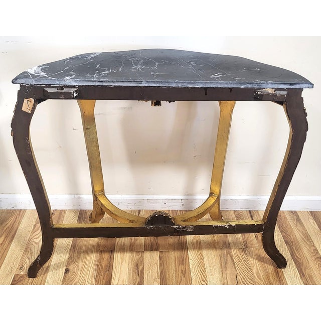 Vintage Rococo French Style 20th C Gilt Carved Wood Marble Console Table & Mirror For Sale In New York - Image 6 of 15