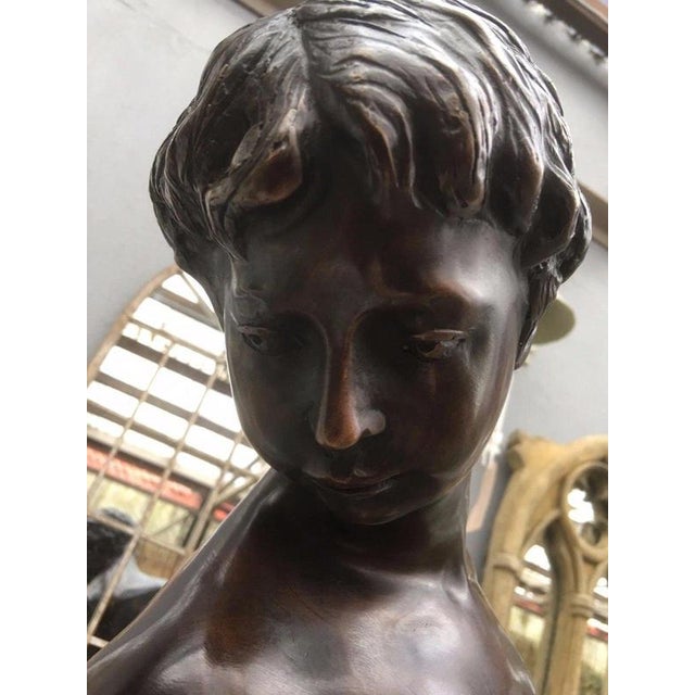 Italian Bronze Boy with Crab Figural Garden Sculpture For Sale - Image 4 of 12