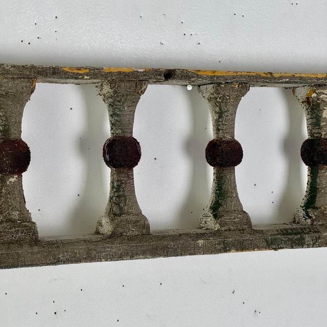 Architectural Salvaged Wooden Balustrade Railing With Original White & Red Knots Paint For Sale - Image 9 of 11