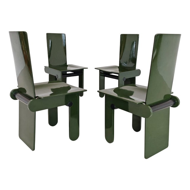 Vintage English Green Lacquered Chairs by Carlo Scarpa for Gavina, 1970s, Set of 4 For Sale