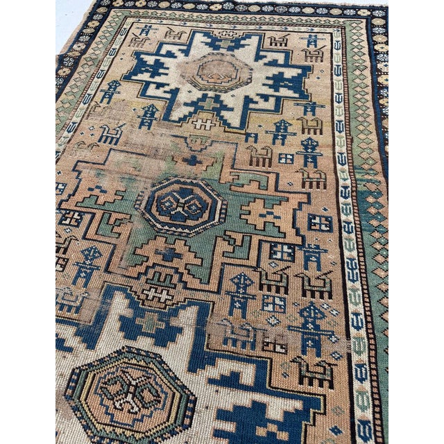 Cashew-Nude & Kiwi Antique Caucasian Lesghi Star GEM Collector's Art Piece Rug 3.5 x 5 For Sale - Image 12 of 12