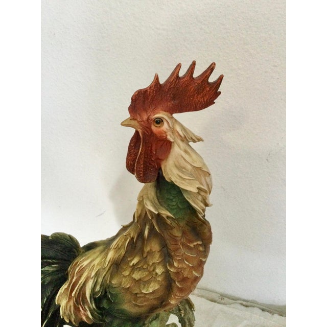 Farmhouse Vintage Style Hand-Painted Rooster Figurine on Wood Base For Sale - Image 3 of 4