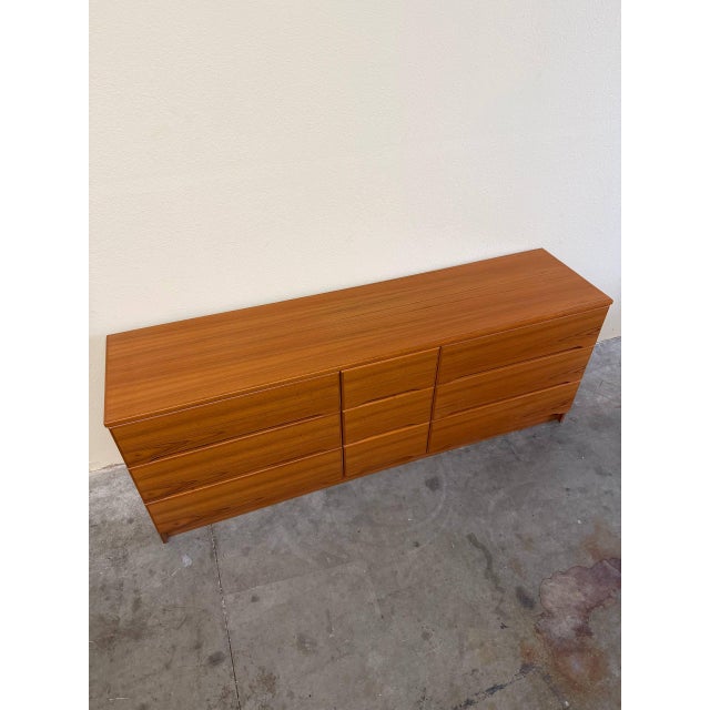 Danish Mid Century Modern Teak 9 Drawer Dresser Long Scandinavian Lowboy 1960s For Sale In Los Angeles - Image 6 of 10
