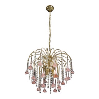 1980s Meryl Streep, Pink Murano Flowers and Crystal Drops Chandelier For Sale