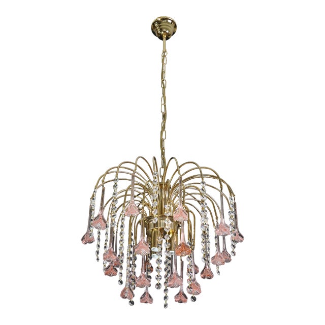 1980s Meryl Streep, Pink Murano Flowers and Crystal Drops Chandelier For Sale